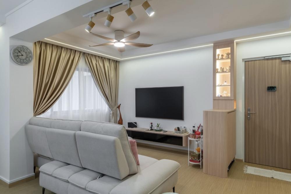 Minimalist Living Room with Bookshelf and Countertop