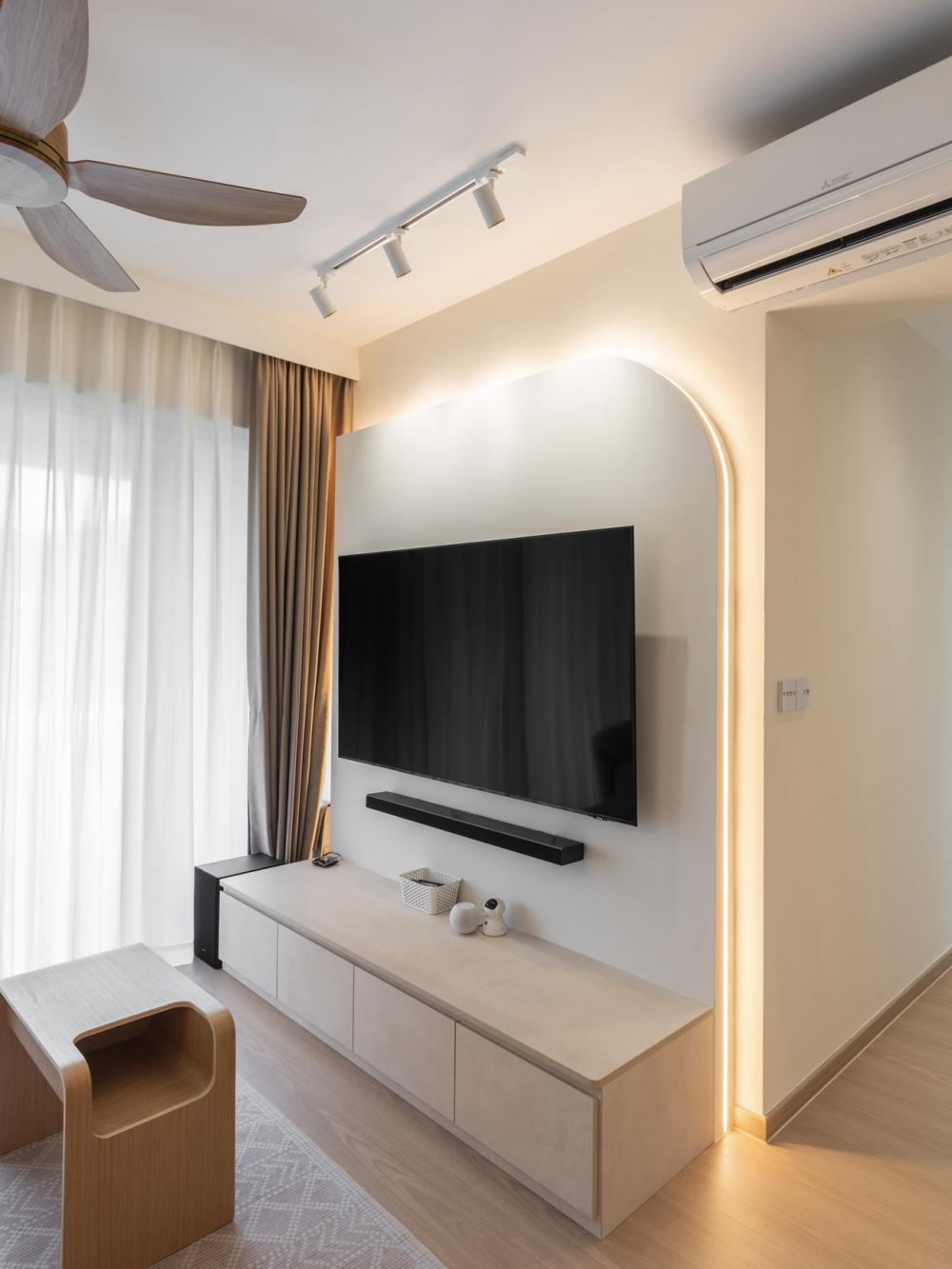 Minimalist Living Room with Vinyl Flooring and TV Console