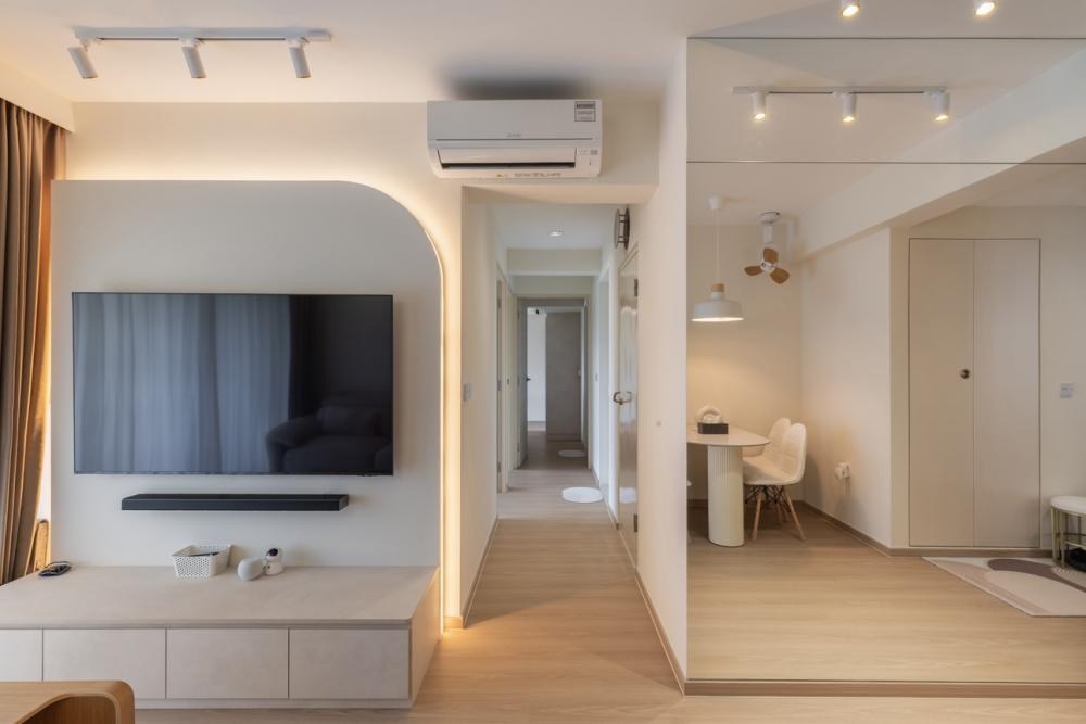 Minimalist Living Room with Vinyl Flooring and TV Console
