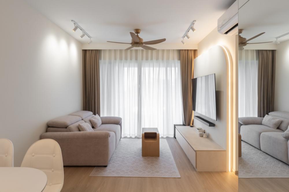 Minimalist Living Room with Vinyl Flooring and TV Console