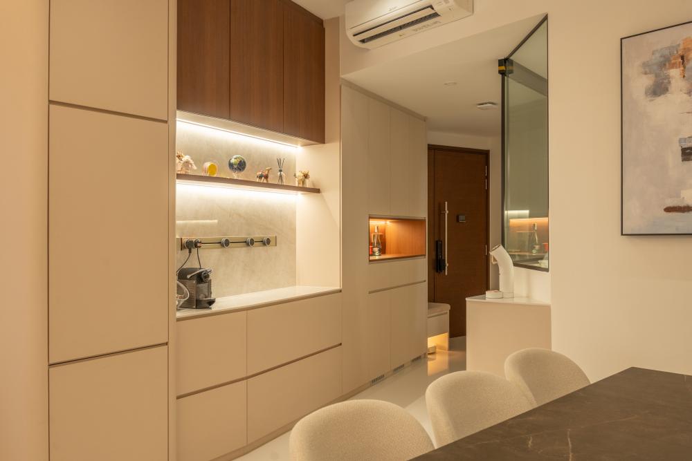Contemporary Entryway with Mirror and Seating Bench