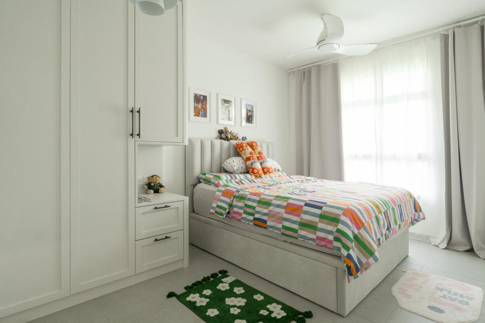 Eclectic Bedroom with Wood Flooring and Queen Bed