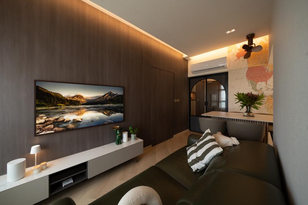 Contemporary Living Room with TV Console and Feature Wall