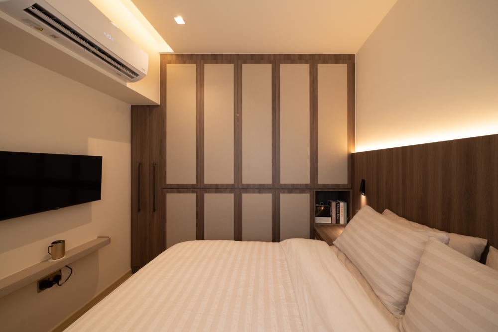 Contemporary Bedroom with Downlights and Bedside Table
