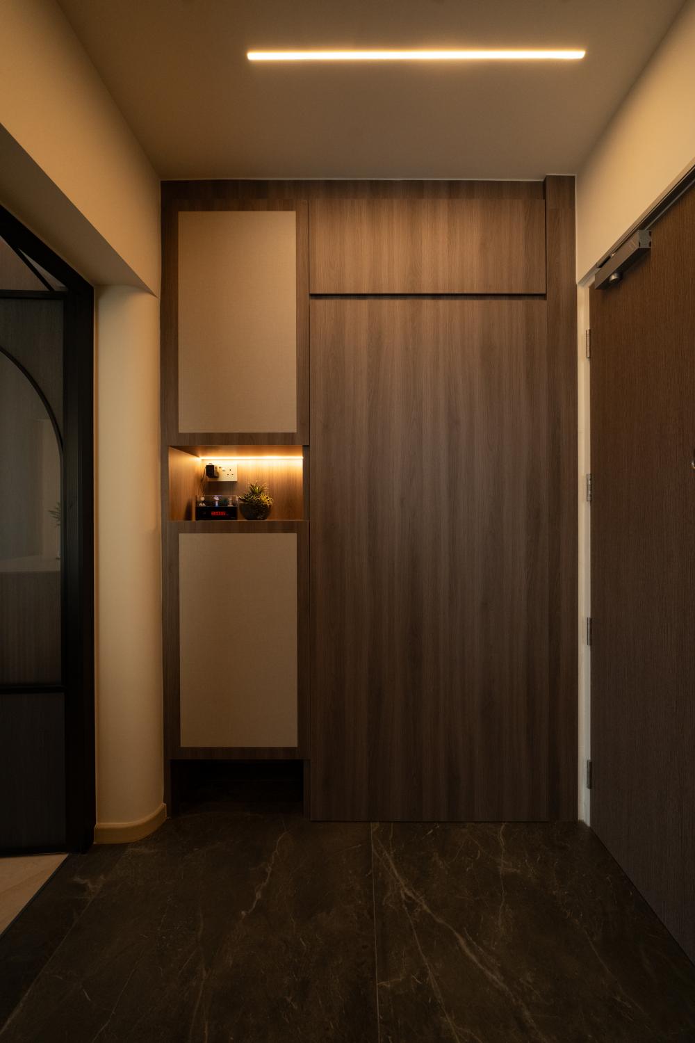 Contemporary Entryway with Seating Bench and Shoe Rack