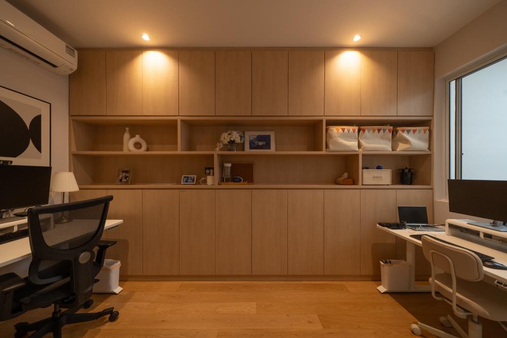 Scandinavian Home Office with Desk and Bookcases
