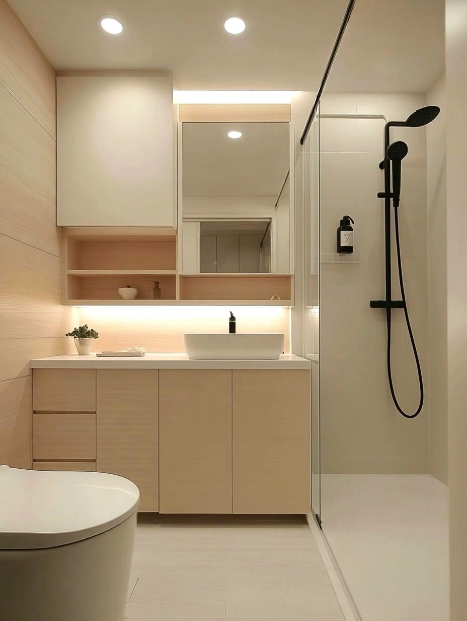 Minimalist Bathroom with Countertop and Mirror