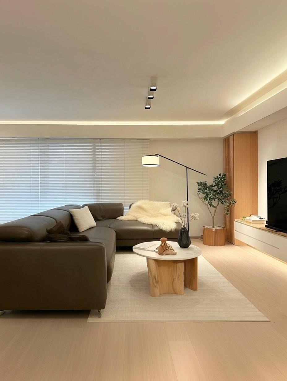 Minimalist Living Room with TV Console and Ceiling Light