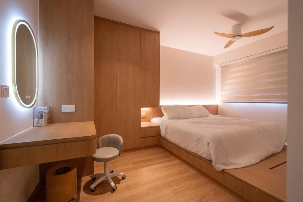 Minimalist Bedroom with Platform Bed and Vinyl Flooring