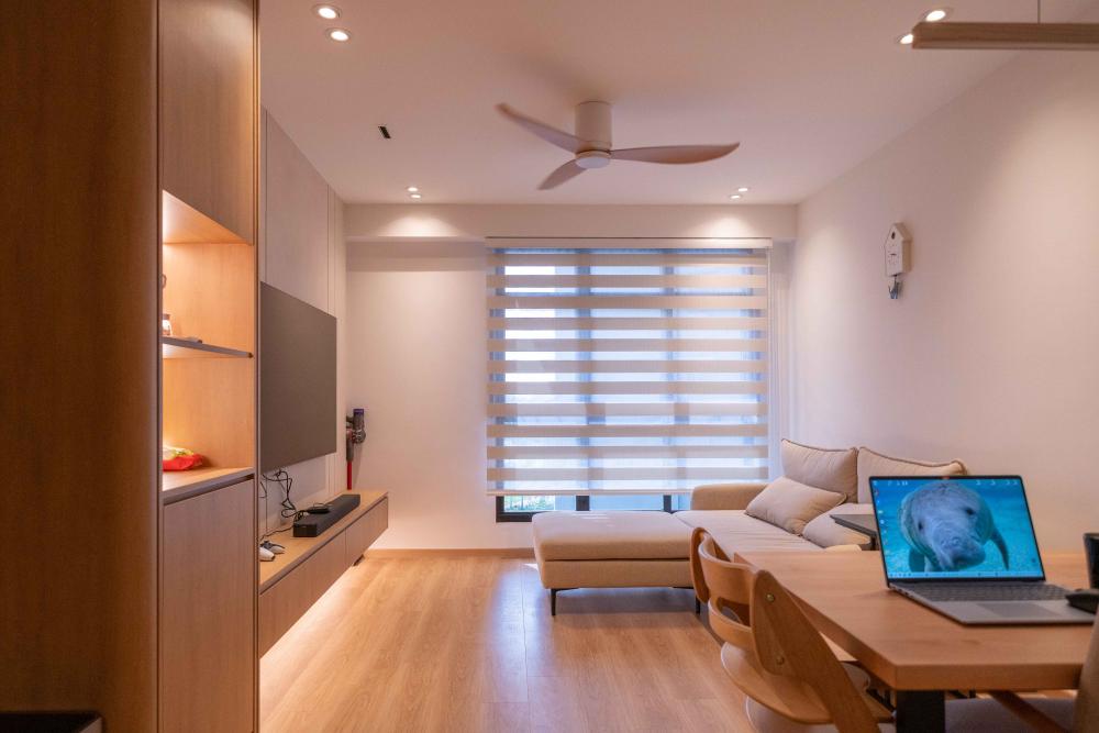 Minimalist Living Room with Bookshelf and TV Console
