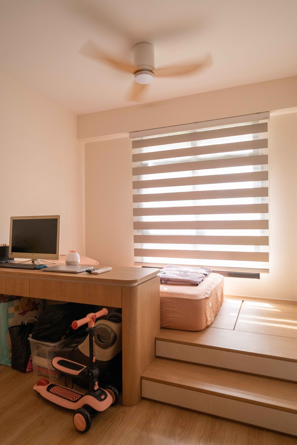 Minimalist Kids Room with Platform Bed and Built-in Bed