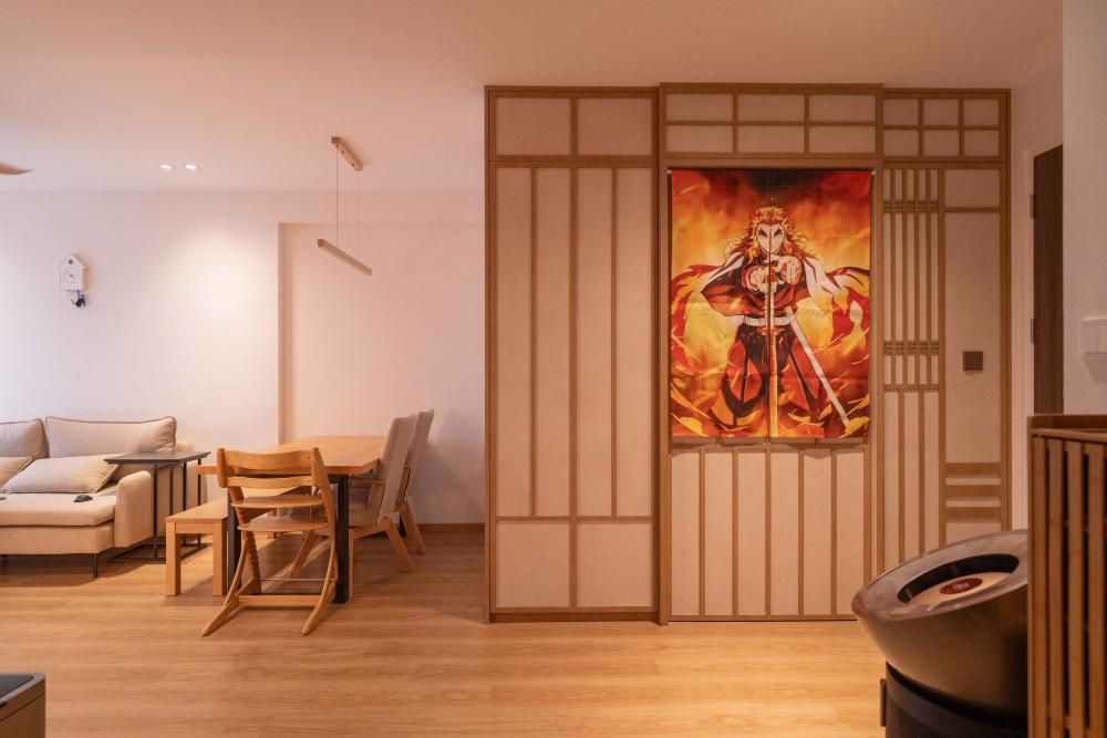 Minimalist Foyer with Artwork and Console Table