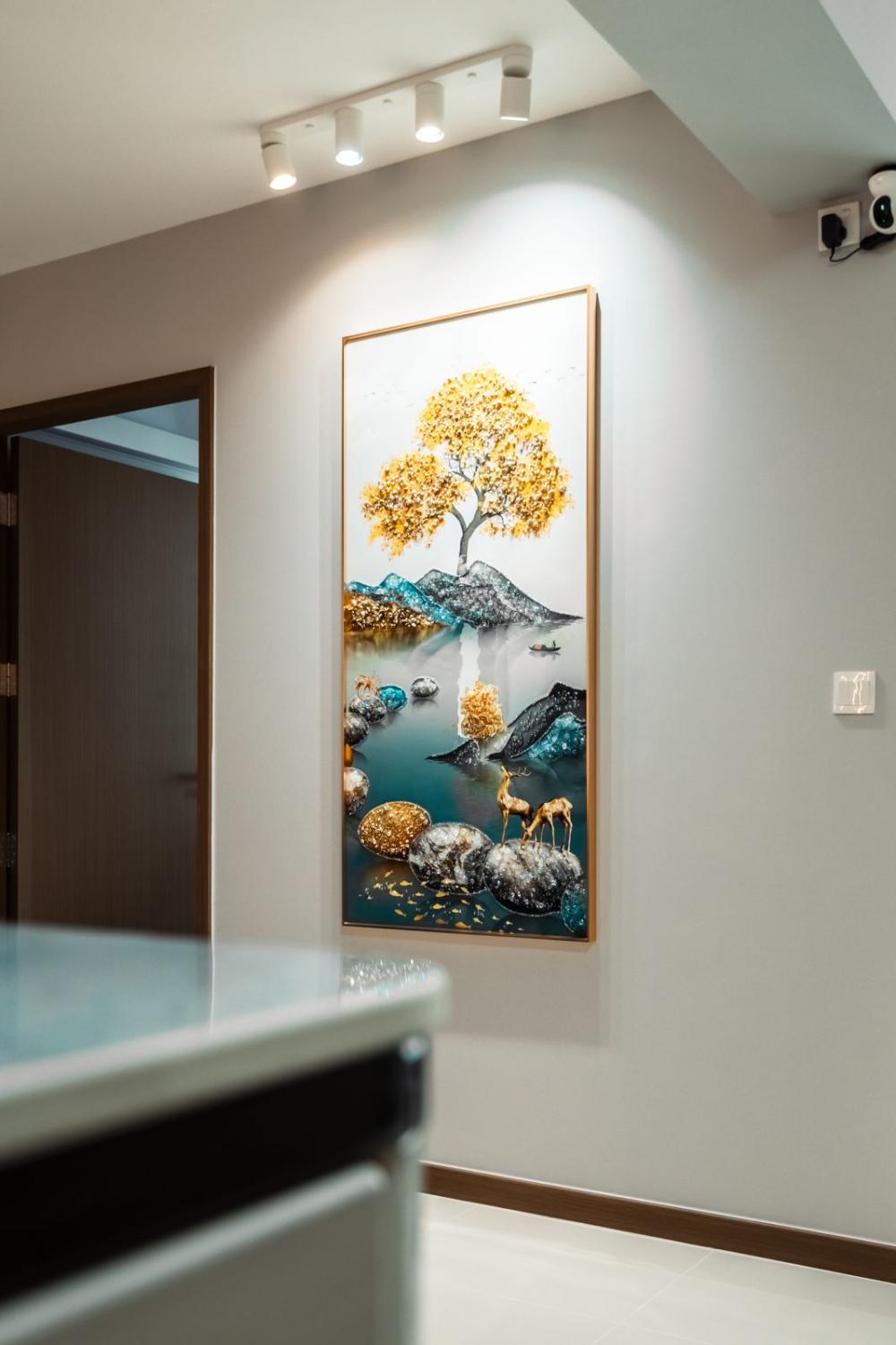 Contemporary Foyer with Artwork and Console Table