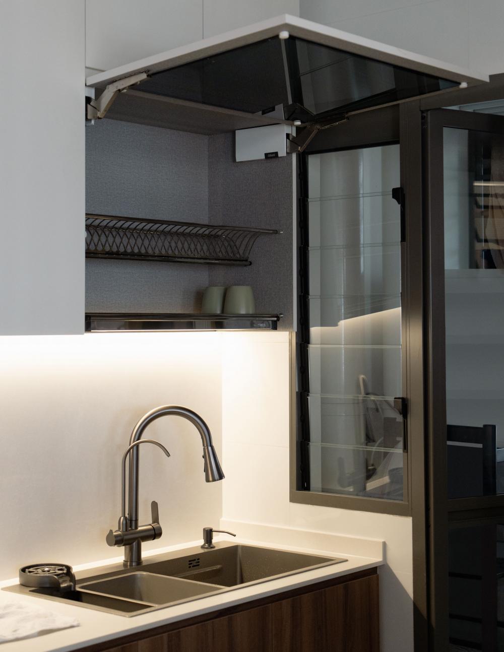 Scandinavian Kitchen with Countertop and Kitchen Backsplash