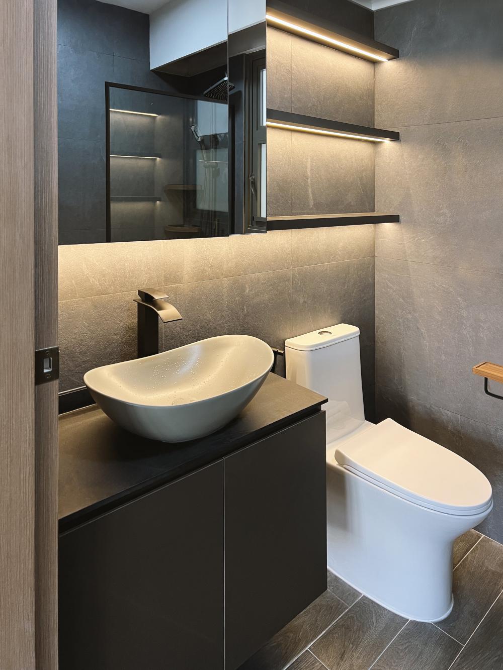 Scandinavian Bathroom with Countertop and Mirror