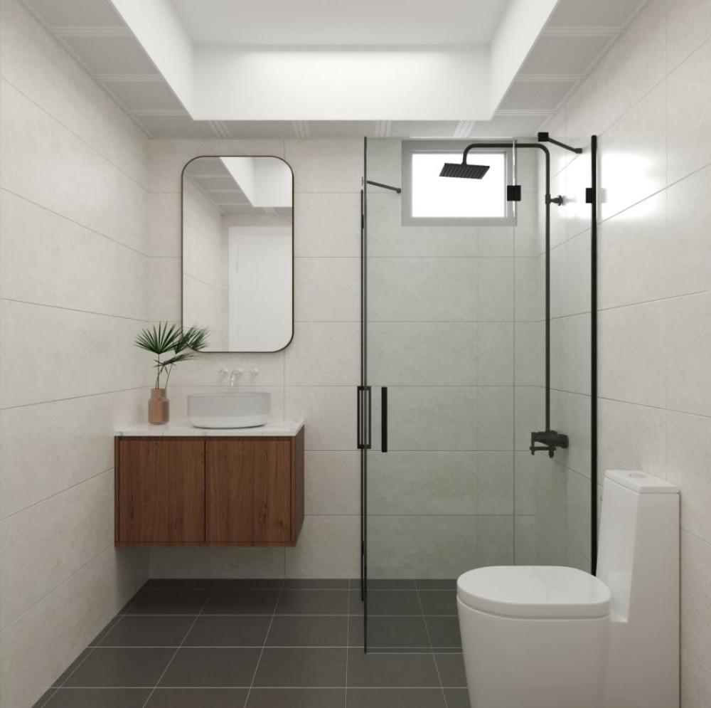 Modern Bathroom with Countertop and Homogeneous Tiles