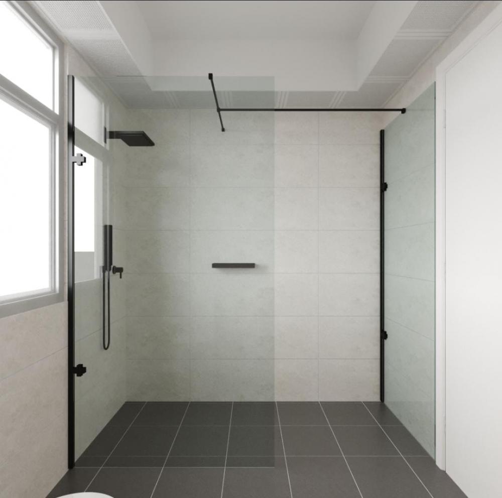 Modern Bathroom with Homogeneous Tiles and Shower Screen