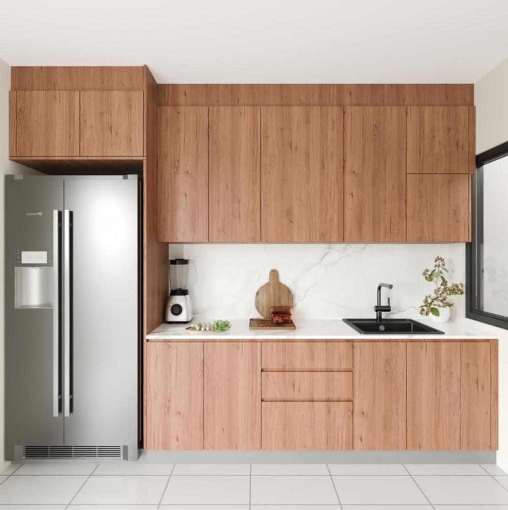 Modern Kitchen with Countertop and Homogeneous Tiles