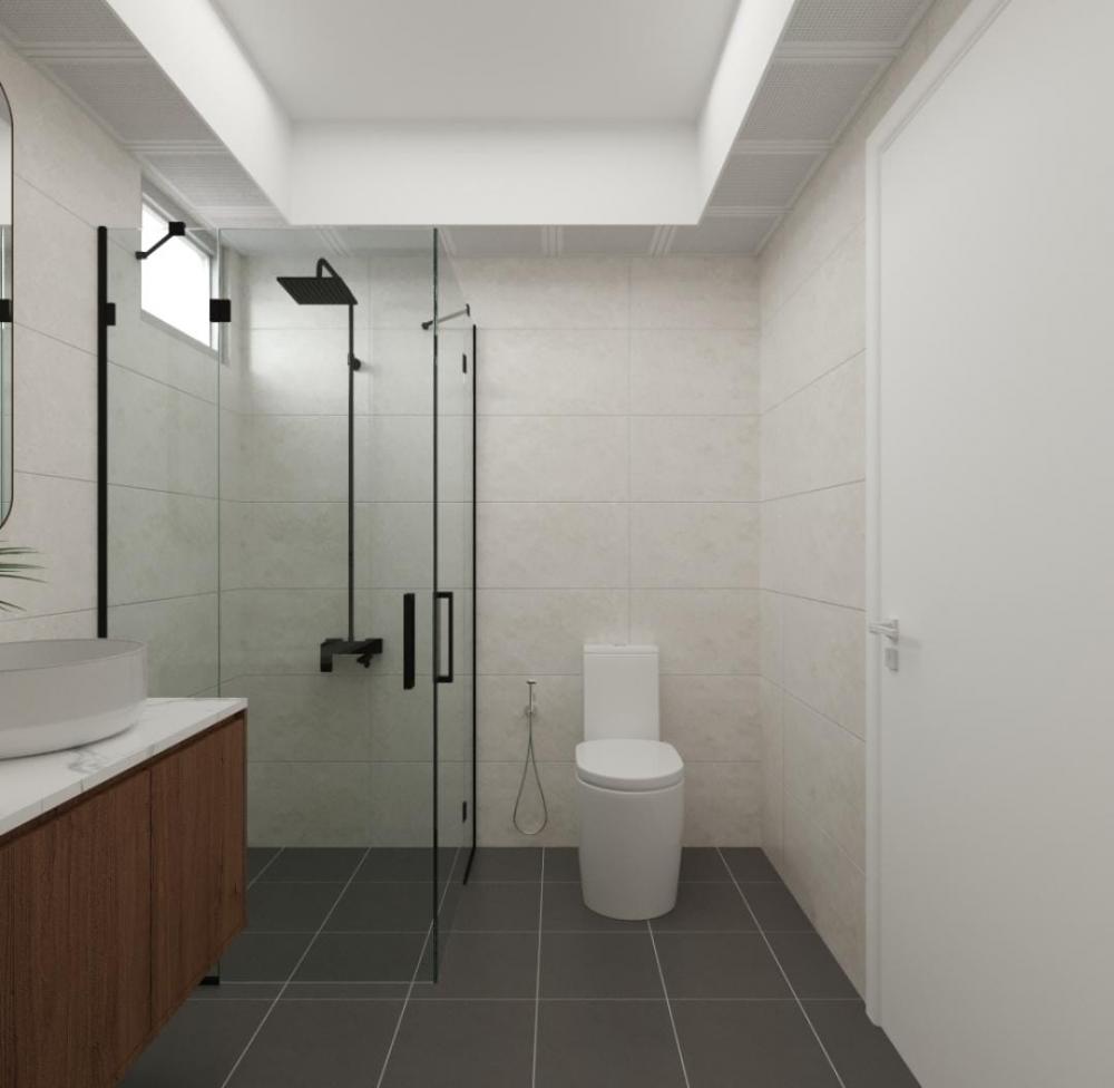 Modern Bathroom with Countertop and Homogeneous Tiles