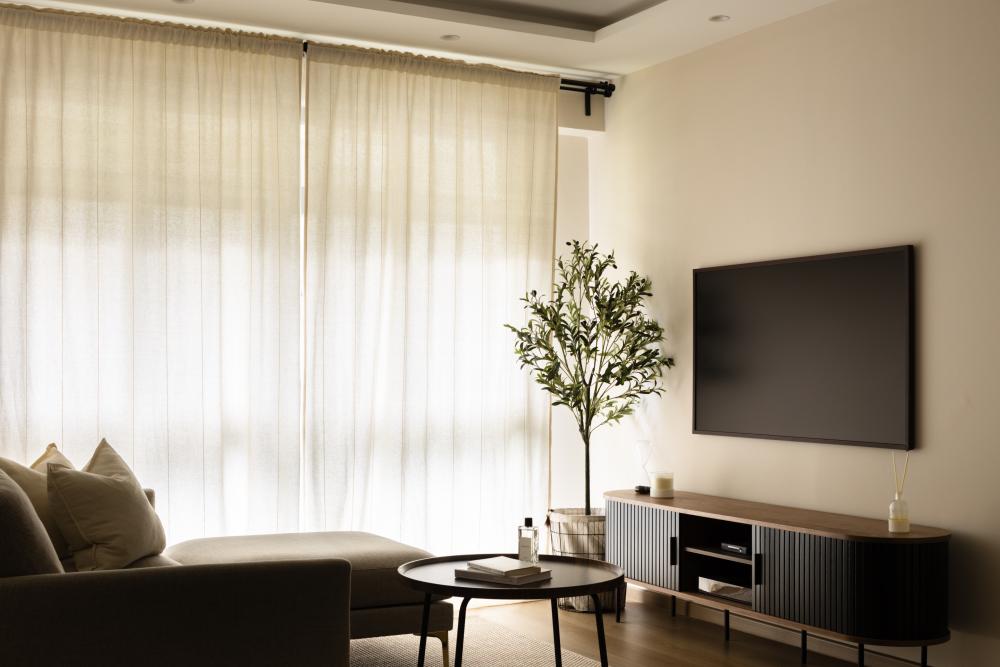 Minimalist Living Room with Vinyl Flooring and TV Console