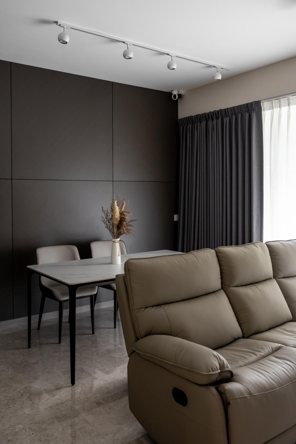 Modern Living Room with Marble Floor and Downlights