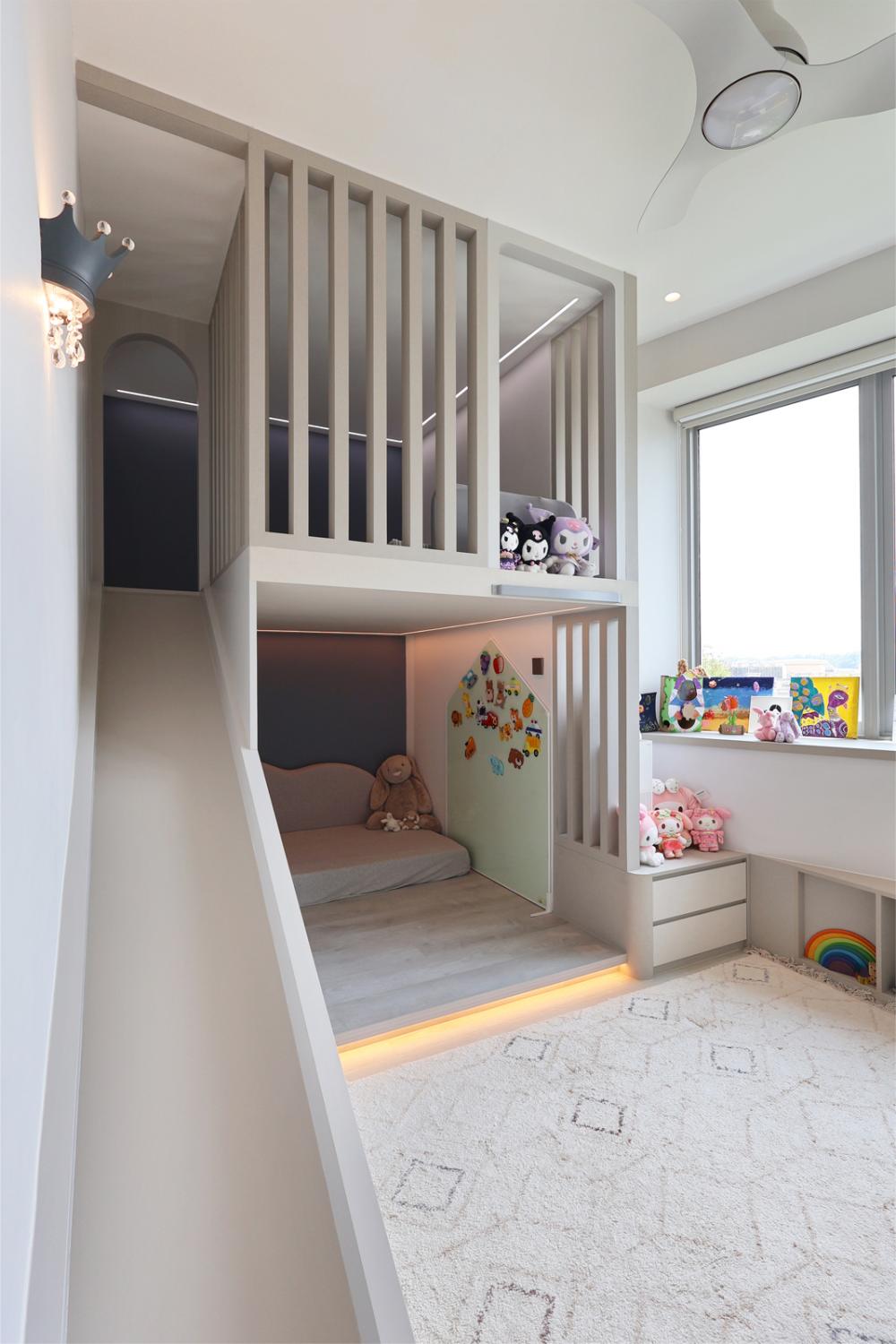 Contemporary Kids Room with Platform Bed and Built-in Bed
