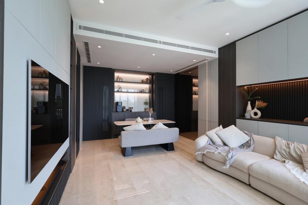 Contemporary Living Room with Ceiling Light and Sofa
