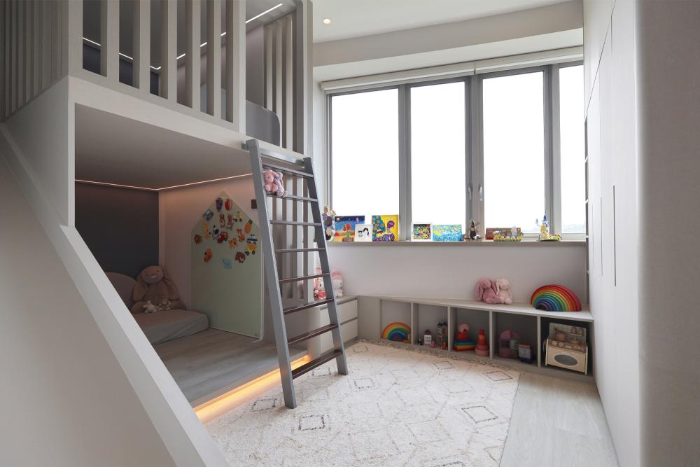 Contemporary Kids Room with Built-in Bed and Toys