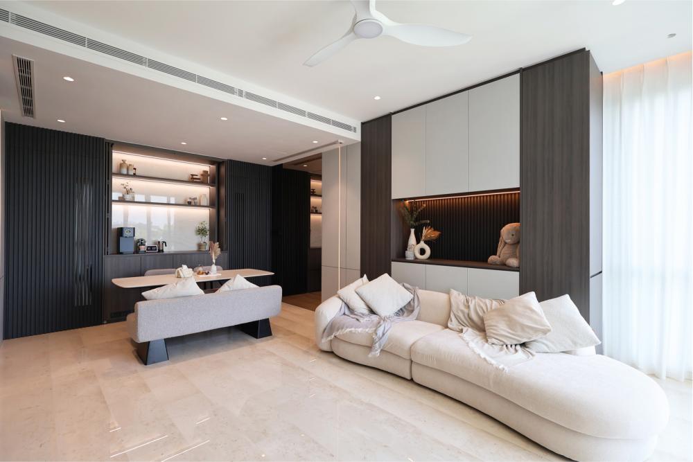 Contemporary Living Room with TV Console and Ceiling Light