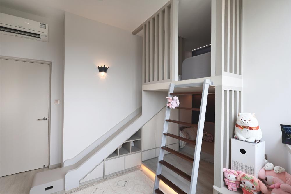 Contemporary Kids Room with Platform Bed and Toys
