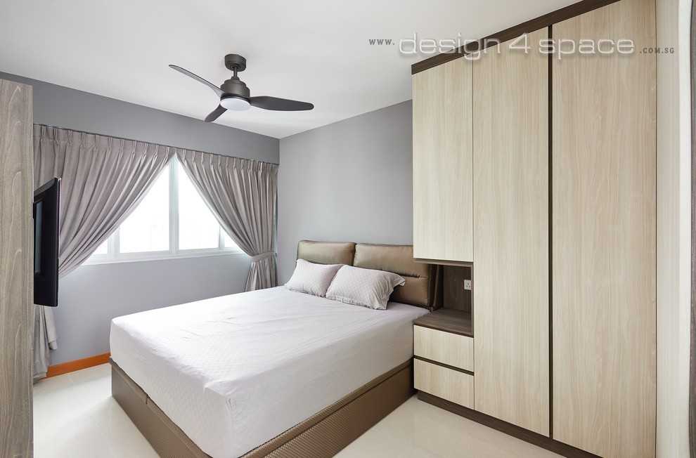 Contemporary Bedroom with Homogeneous Tiles and Cove Lighting