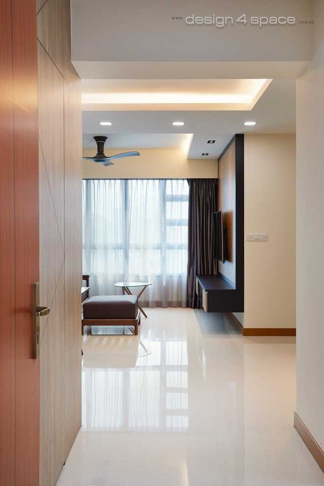 Contemporary Living Room with TV Console and Drop Light