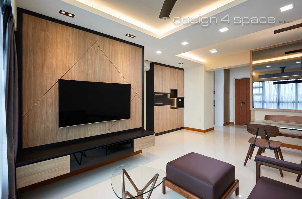 Contemporary Living Room with TV Console and Cove Lighting