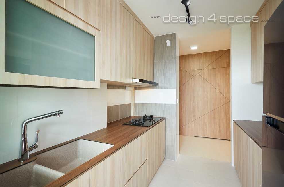 Contemporary Kitchen with Wood Flooring and Kitchen Window