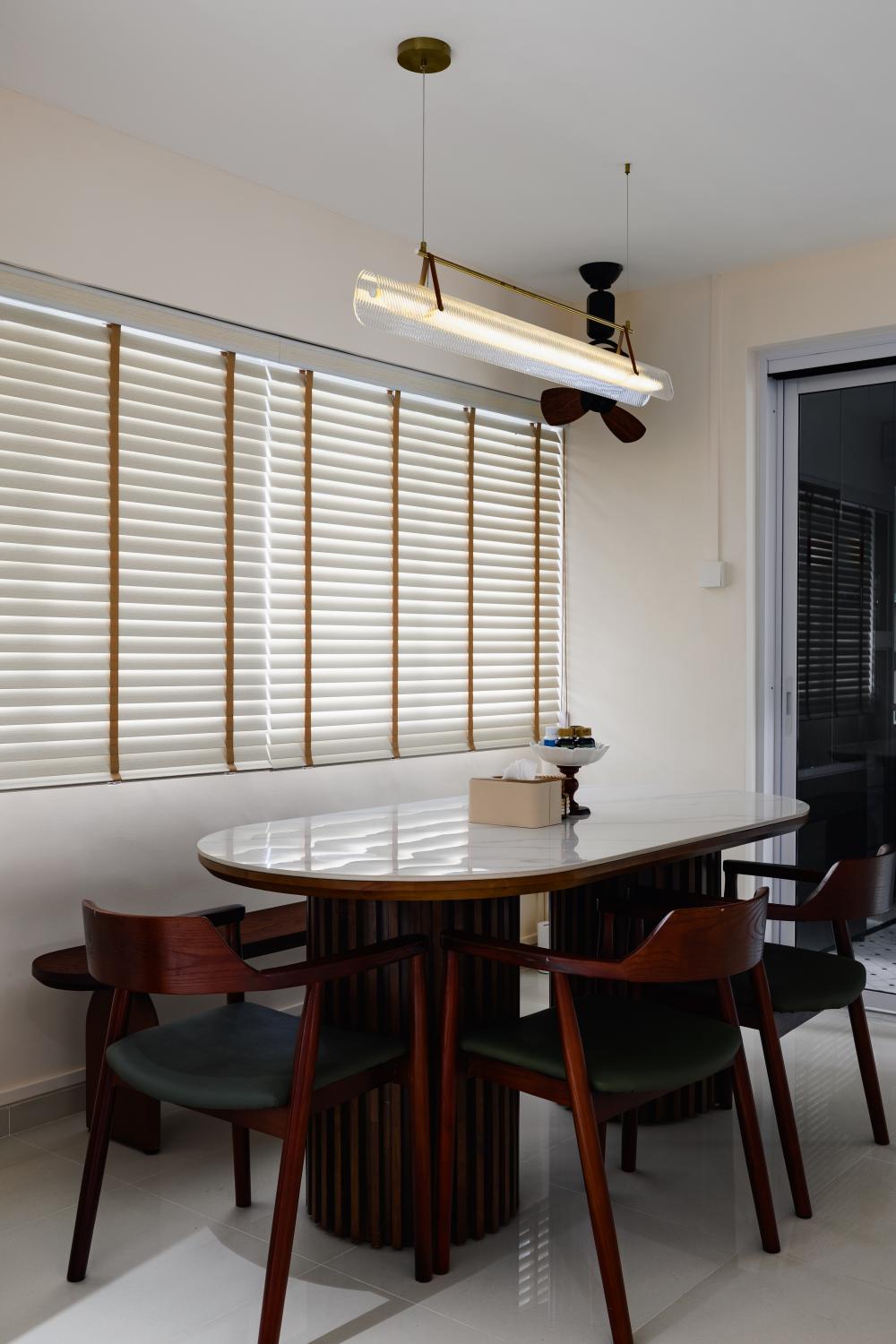Modern Dining Room with Drop Light and Dining Table