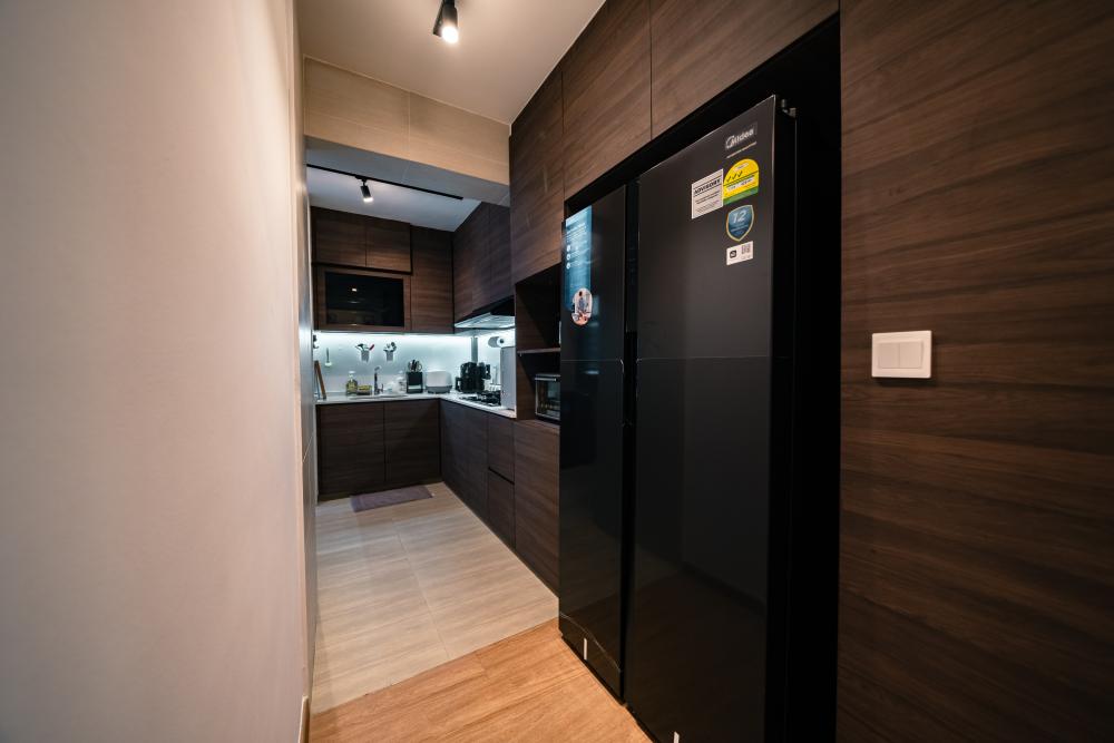 Modern Pantry with Open Kitchen and Cookware