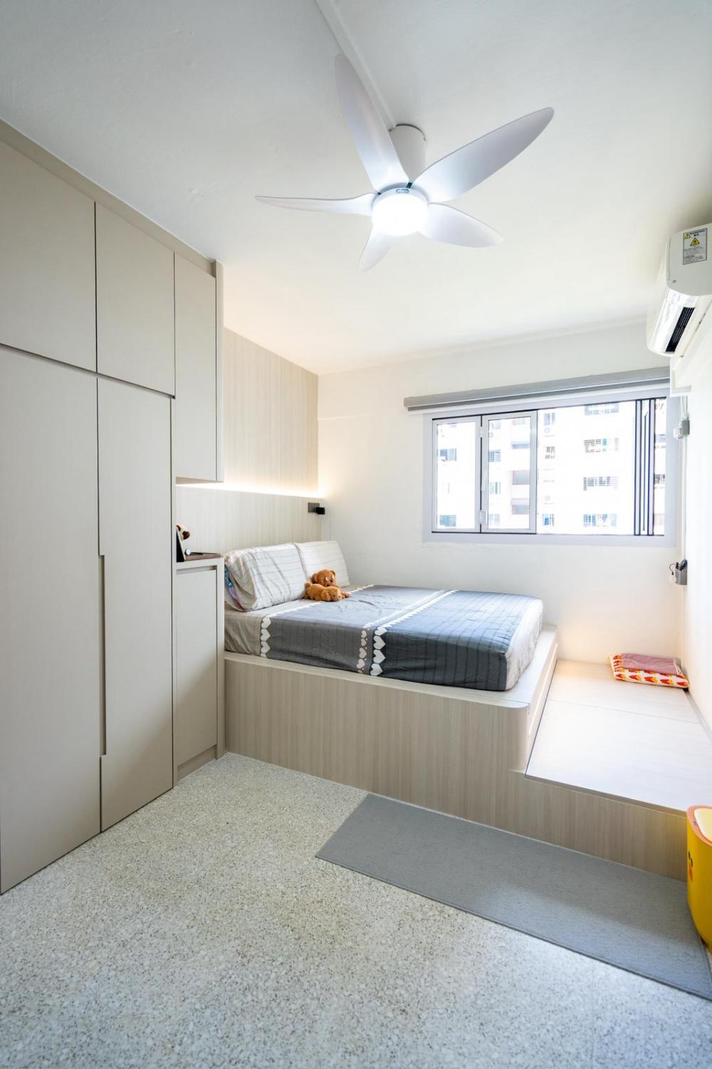 Minimalist Bedroom with Platform Bed and Bay Window
