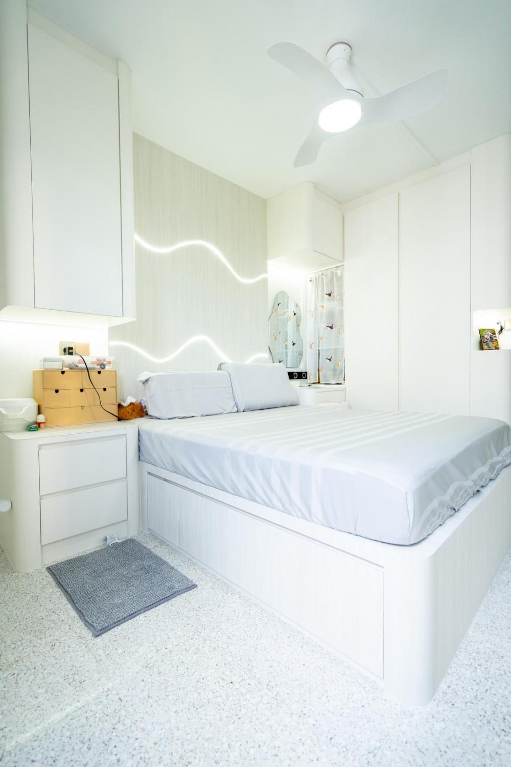 Minimalist Bedroom with Built-in Bed and Bedroom Dresser