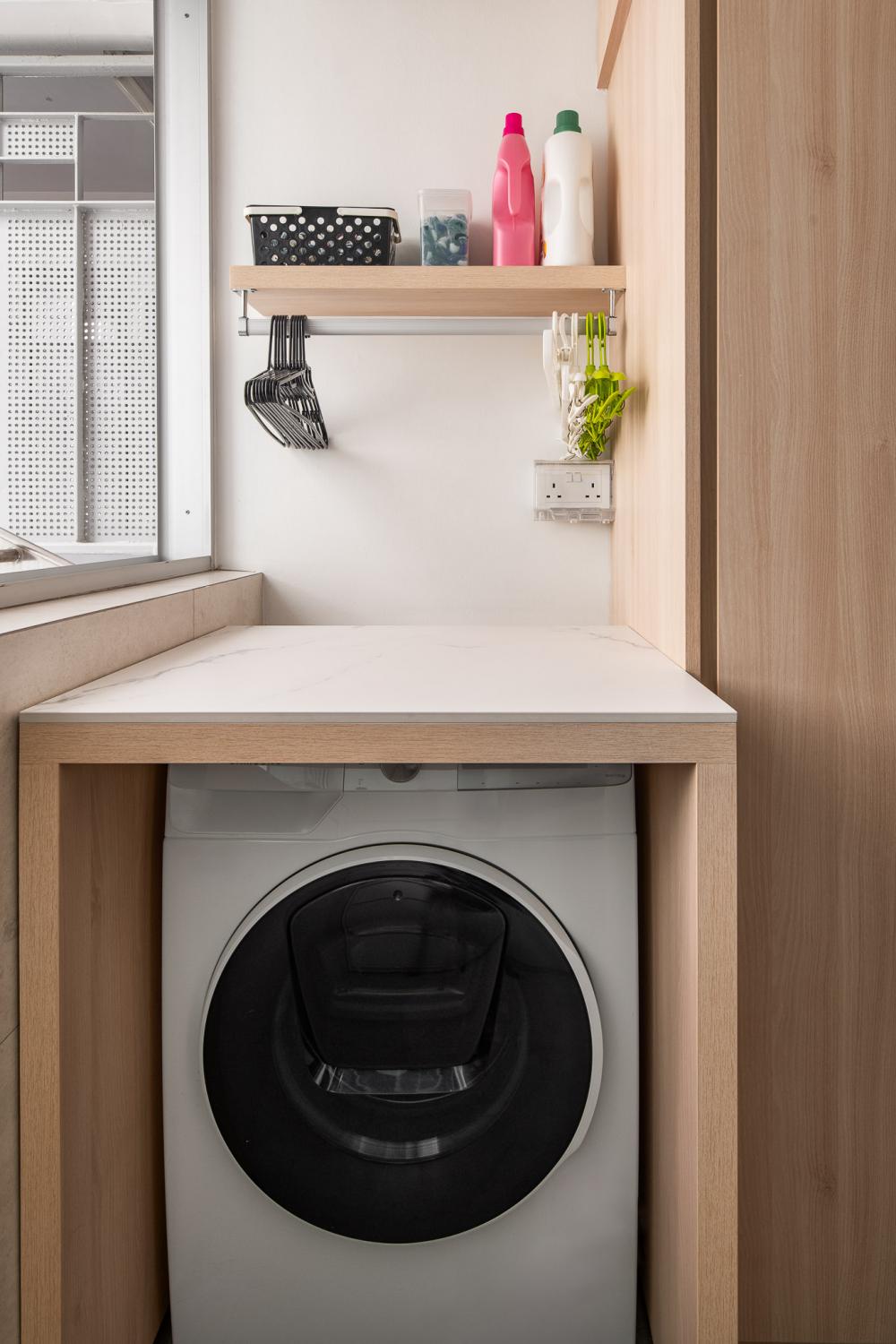 Modern Workstation with Washing Machine and Storage Cabinets