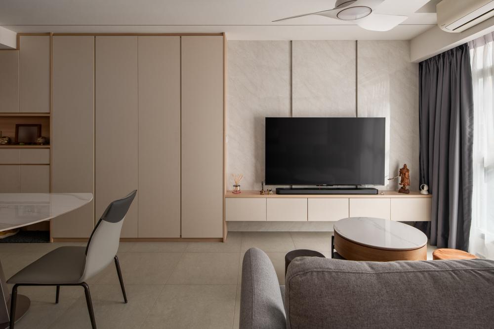 Modern Living Room with TV Console and Feature Wall