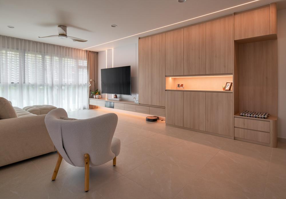 Scandinavian Living Room with TV Console and Sofa