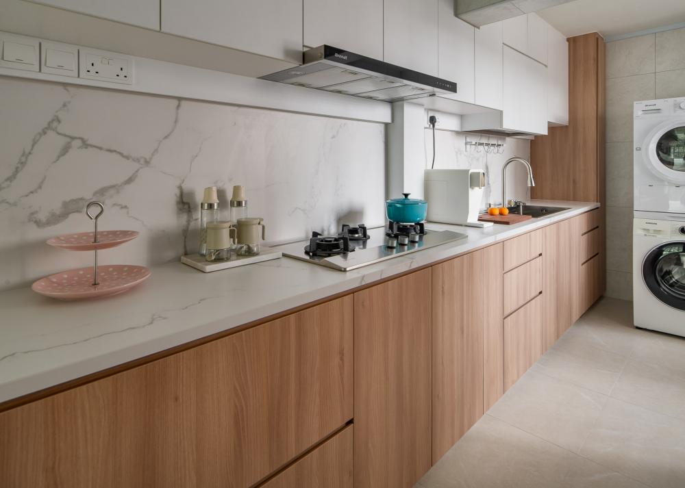Scandinavian Kitchen with Washing Machine and Kitchen Accessories