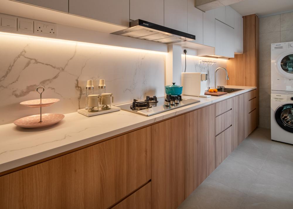 Scandinavian Kitchen with Washing Machine and Kitchen Accessories