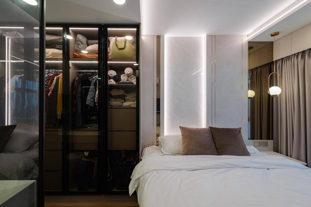 Modern Bedroom with Wardrobe and Bedside Table