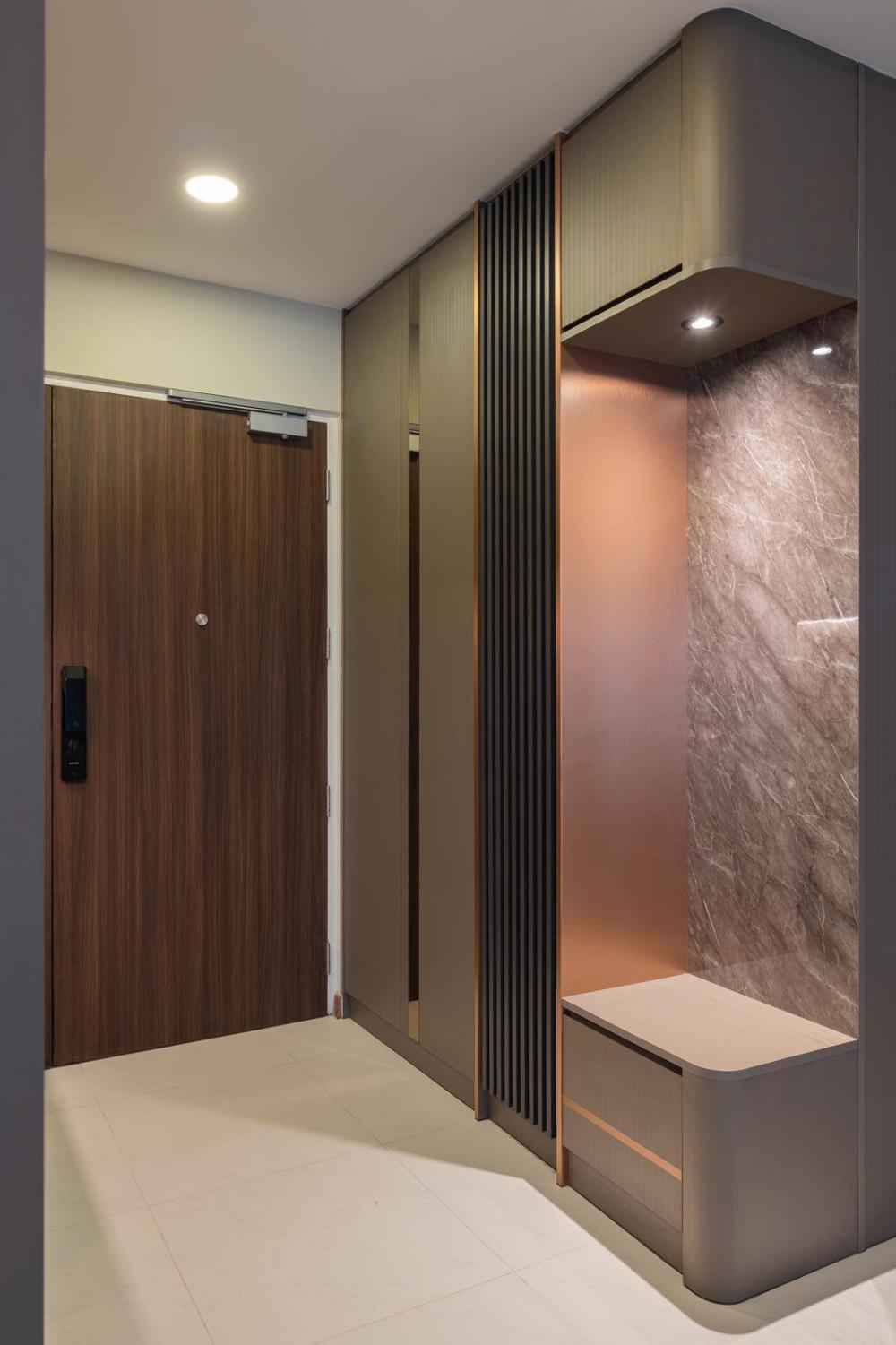 Modern Foyer with Storage Cabinets and Lighting