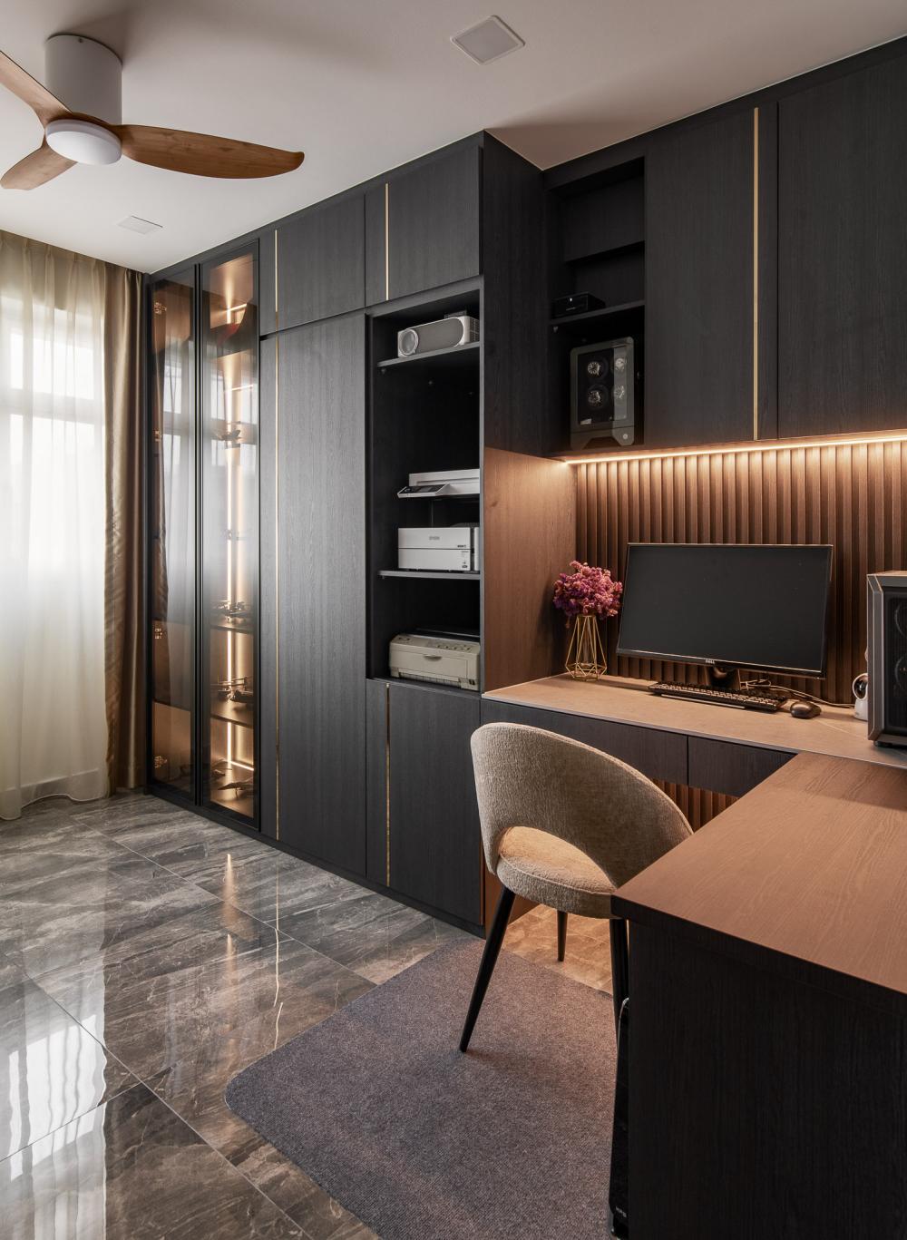 Modern Study with Desk Chairs and Storage Cabinets