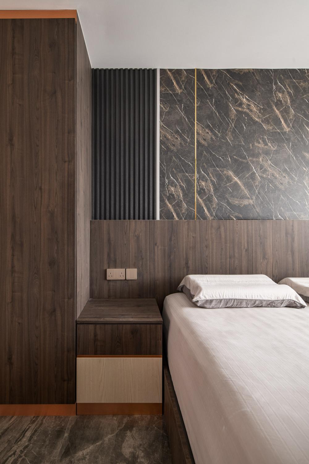 Modern Bedroom with Feature Wall and Bedside Table