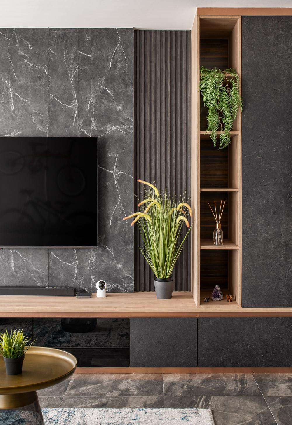Modern Living Room with TV Console and Feature Wall