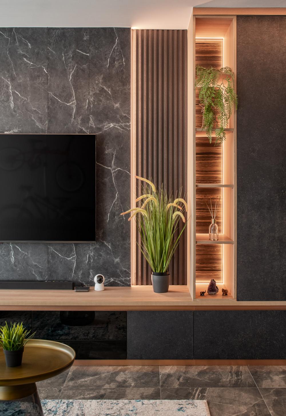 Modern Living Room with TV Console and Feature Wall