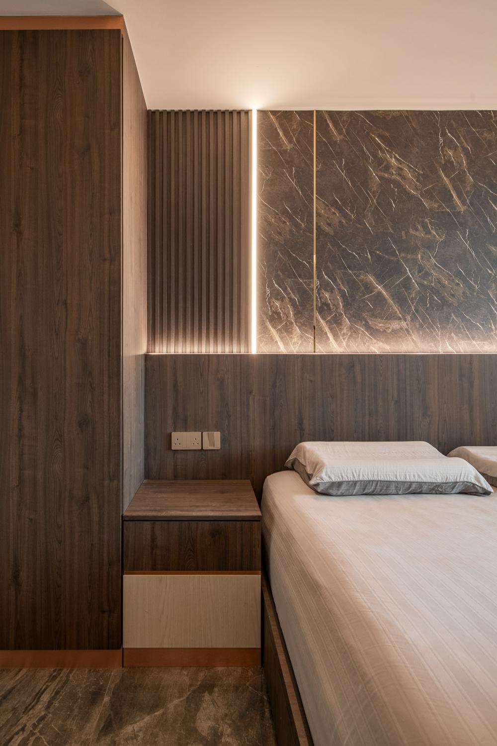 Modern Bedroom with Feature Wall and Bedside Table